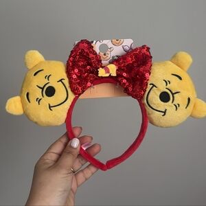 Disney Winnie the Pooh Plush Ears with Red Sequin Bow, Headband, Primark